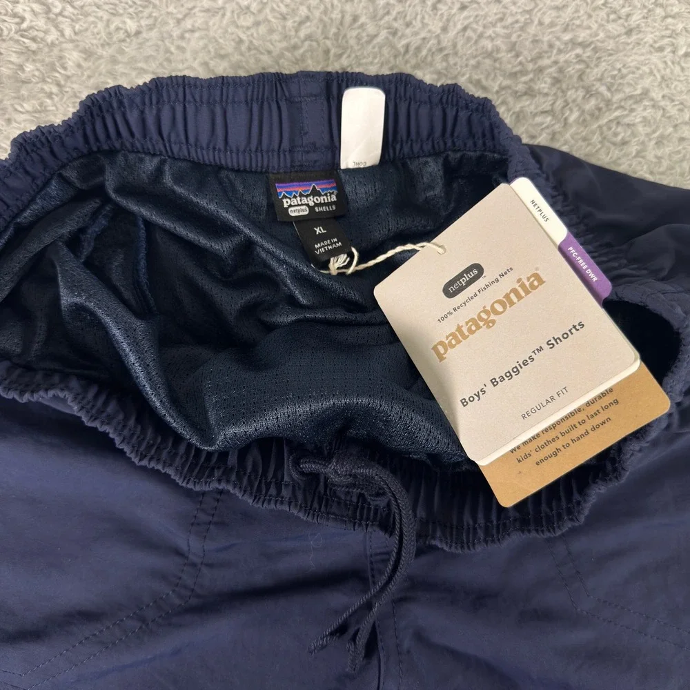 New Patagonia Boys Baggies Shorts Navy Blue Recycled Nylon Swim Trunks XL‎ 14